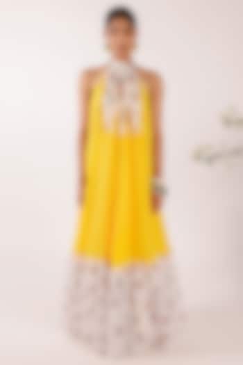 Yellow Cotton Voile Printed maxi Summer Dress by Nikasha at Pernia's Pop Up Shop