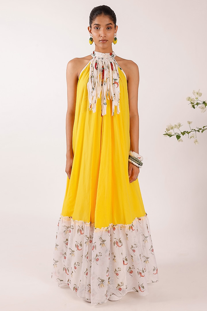 Yellow Cotton Voile Printed maxi Summer Dress by Nikasha at Pernia's Pop Up Shop