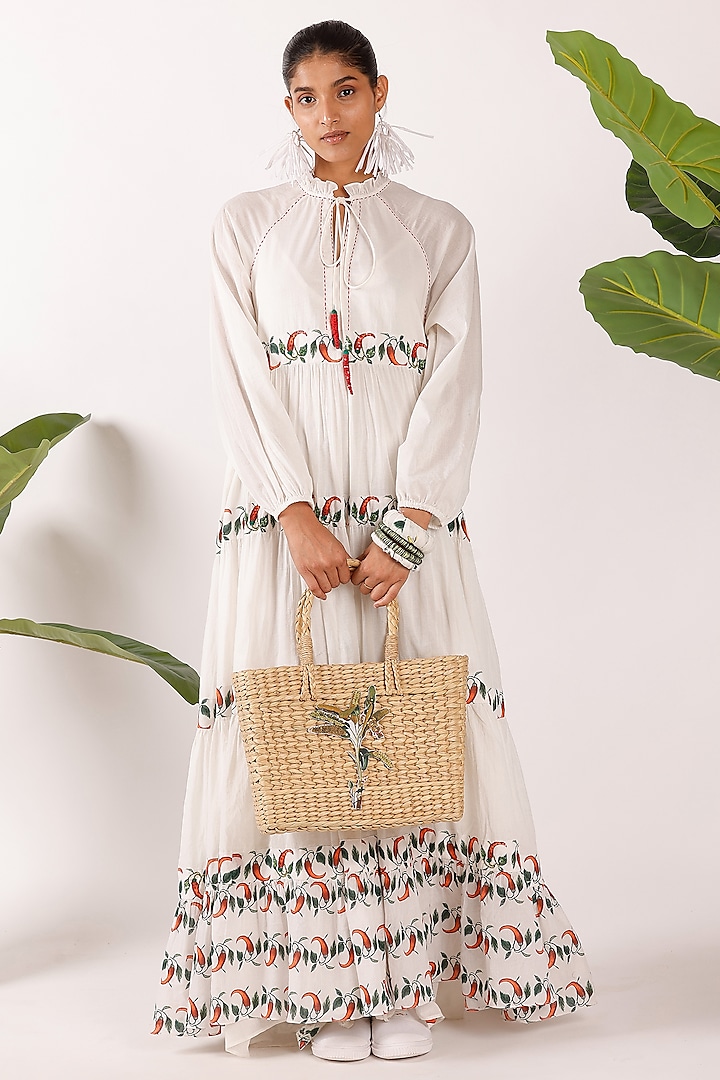 Off-White Cotton Printed maxi Vacation Dress by Nikasha at Pernia's Pop Up Shop