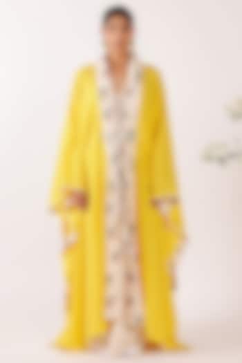 Cream & Yellow Cotton Printed Shrug by Nikasha at Pernia's Pop Up Shop