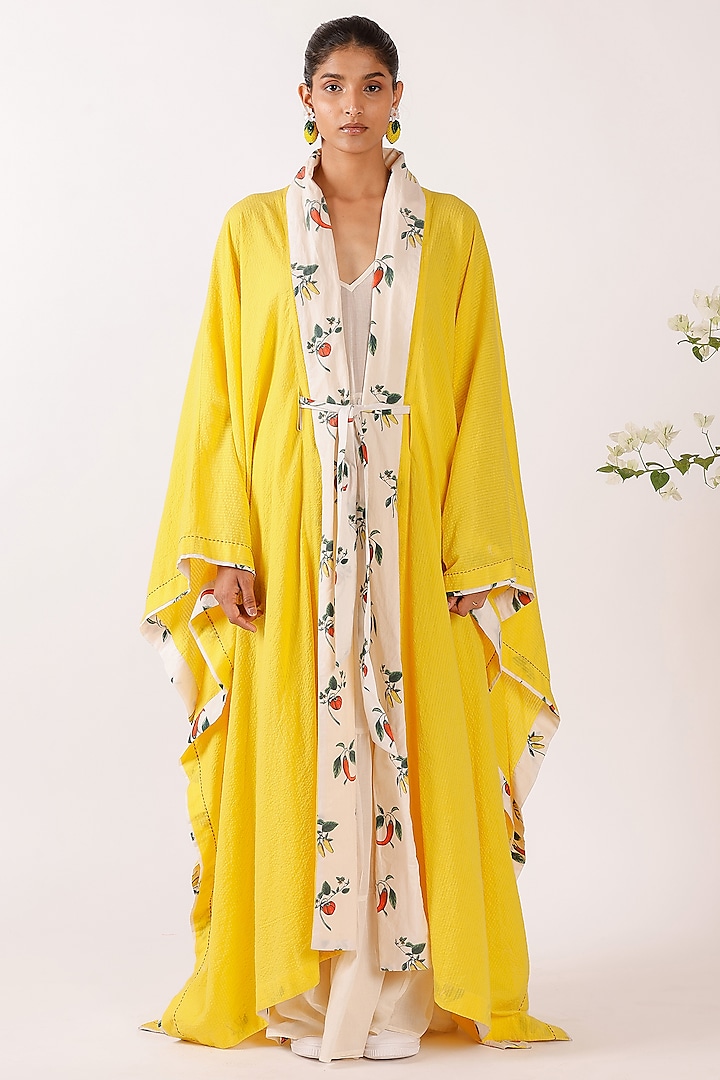 Cream & Yellow Cotton Printed Shrug by Nikasha at Pernia's Pop Up Shop