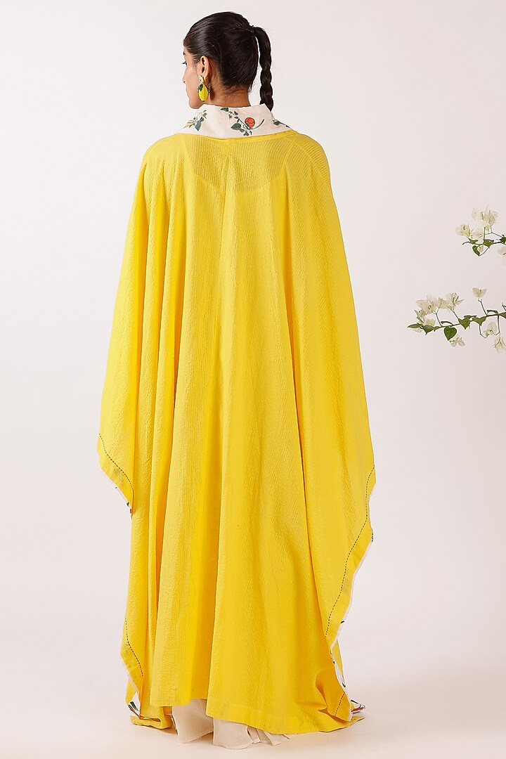 Cream & Yellow Cotton Printed Shrug by Nikasha at Pernia's Pop Up Shop