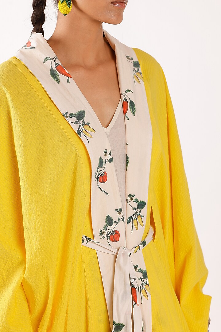 Cream & Yellow Cotton Printed Shrug by Nikasha at Pernia's Pop Up Shop