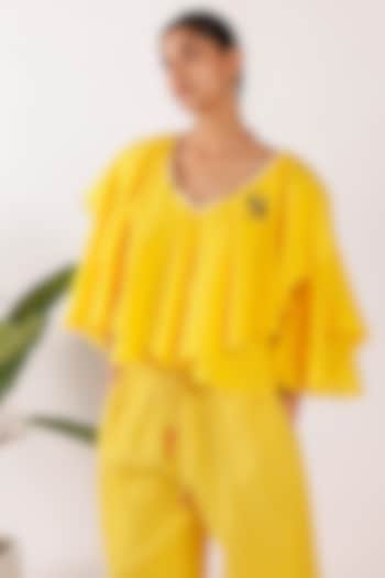 Yellow Cotton Applique Embroidered Top by Nikasha at Pernia's Pop Up Shop