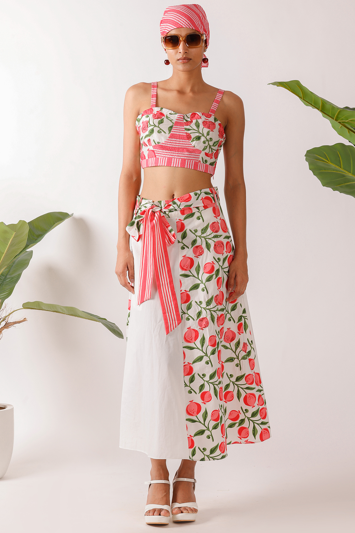 Multi-Colored Cotton & Poplin Printed Wrap Skirt Set by Nikasha at Pernia's Pop Up Shop