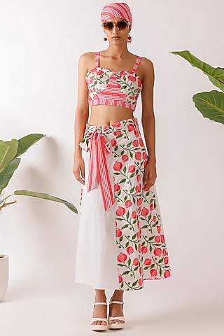 Multi-Colored Cotton & Poplin Printed Wrap Skirt Set by Nikasha
