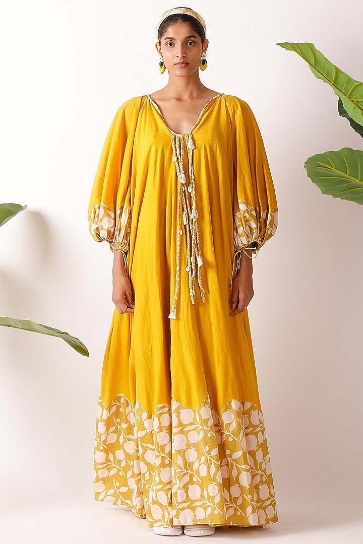 Yellow Cotton Printed Maxi Vacation Dress by Nikasha at Pernia's Pop Up Shop