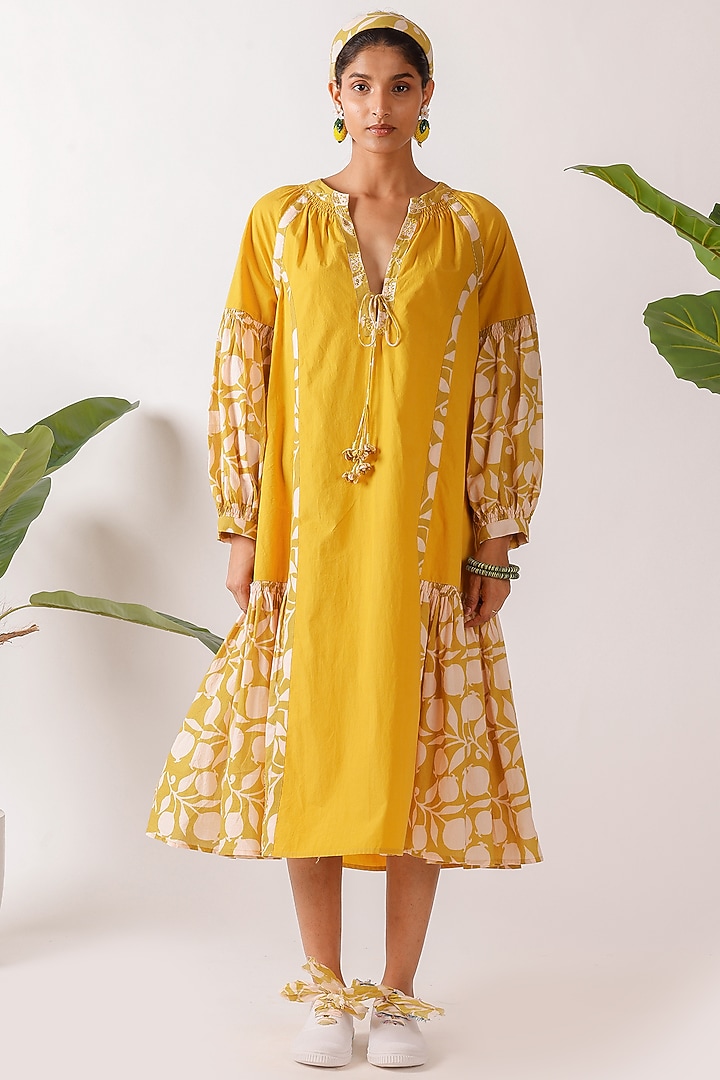 Yellow Cotton Voile & Poplin Printed Summer Dress by Nikasha at Pernia's Pop Up Shop