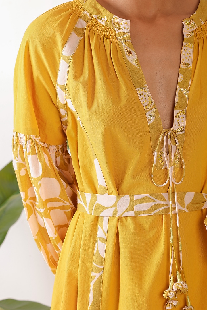 Yellow Cotton Voile & Poplin Printed Summer Dress by Nikasha at Pernia's Pop Up Shop