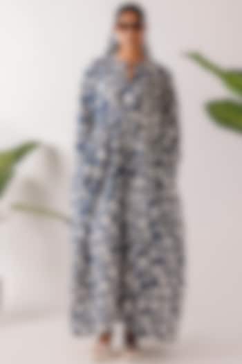 Blue Cotton Printed Maxi Vacation Dress by Nikasha at Pernia's Pop Up Shop