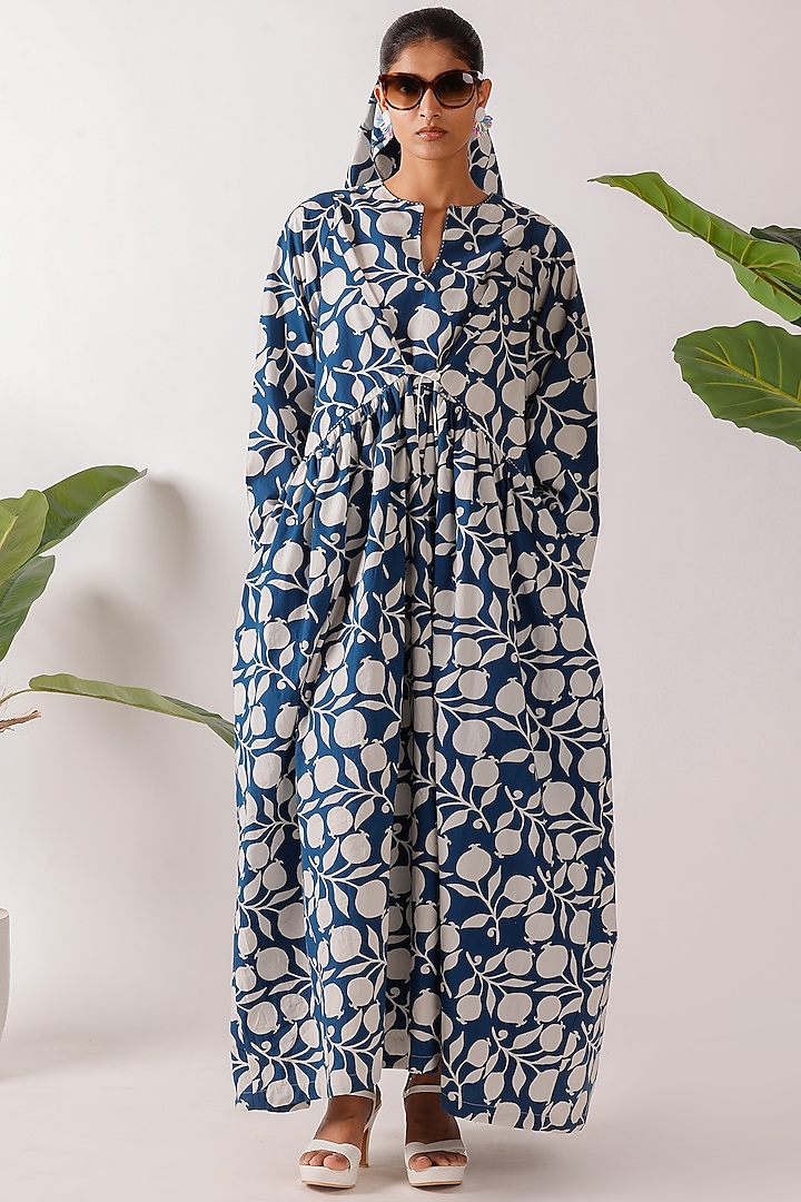 Blue Cotton Printed Maxi Vacation Dress by Nikasha at Pernia's Pop Up Shop