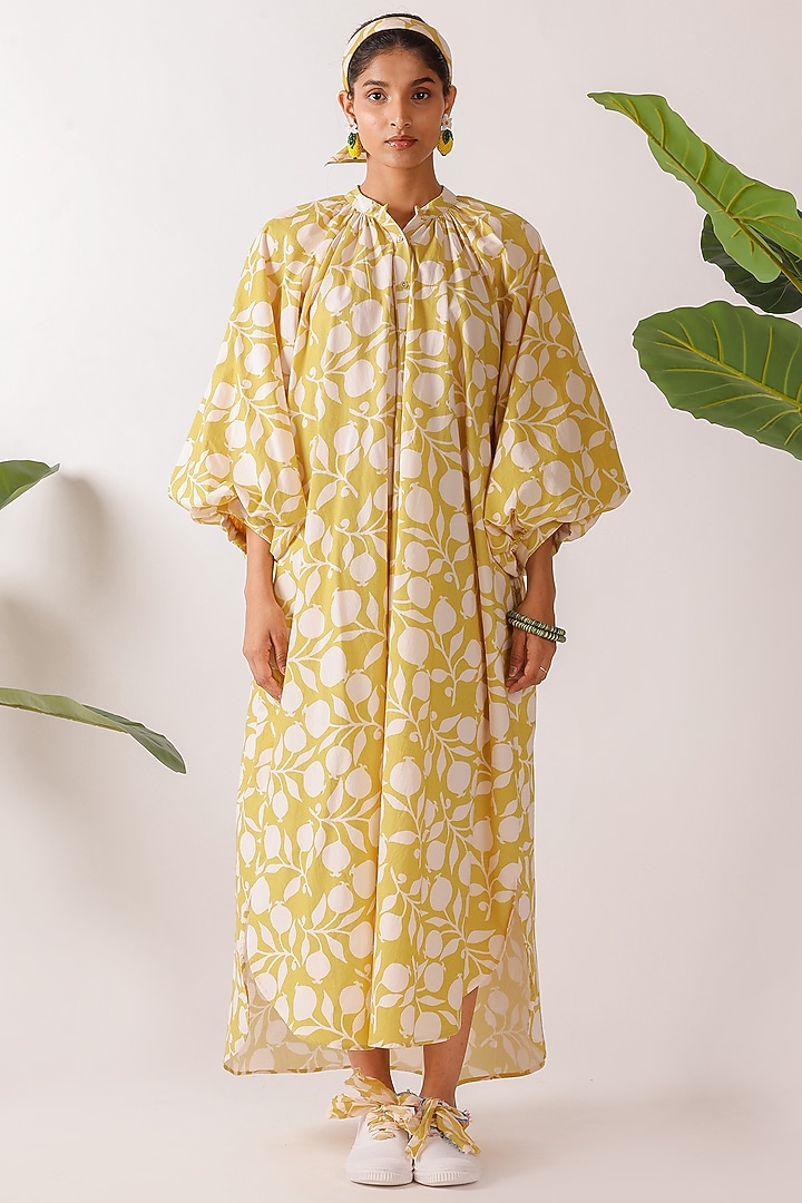 Yellow Cotton Printed Maxi Vacation Dress by Nikasha at Pernia's Pop Up Shop