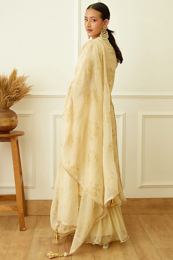 Ivory Handwoven Kota Doriya Layered Party Wear Sharara Set by Nikasha at Pernia's Pop Up Shop