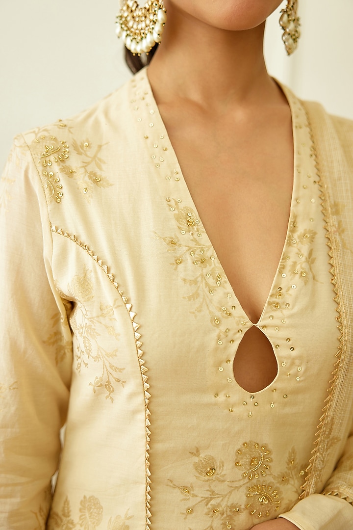Ivory Handwoven Kota Doriya Layered Party Wear Sharara Set by Nikasha at Pernia's Pop Up Shop