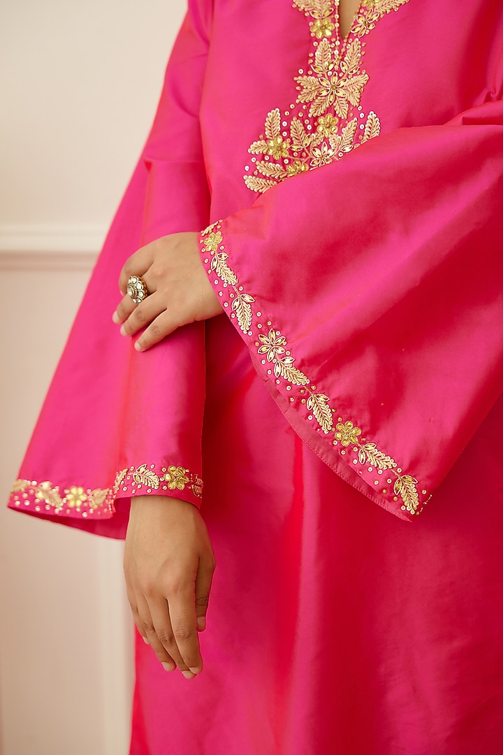 Coral Handwoven Kota Doriya Layered Wedding Sharara Set by Nikasha at Pernia's Pop Up Shop