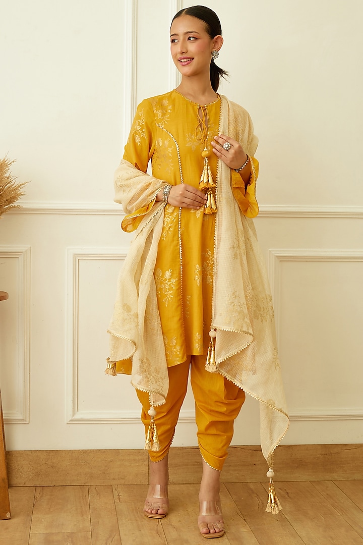 Ochre Yellow Cotton Dhoti Set by Nikasha at Pernia's Pop Up Shop