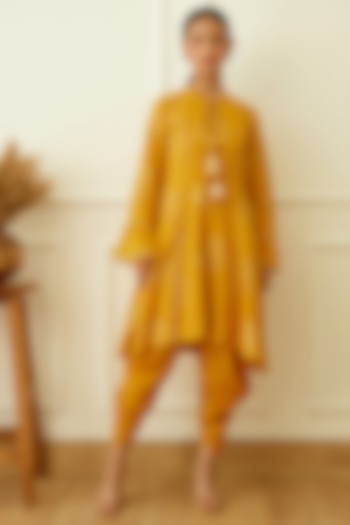 Ochre Yellow Cotton Dhoti Set by Nikasha at Pernia's Pop Up Shop
