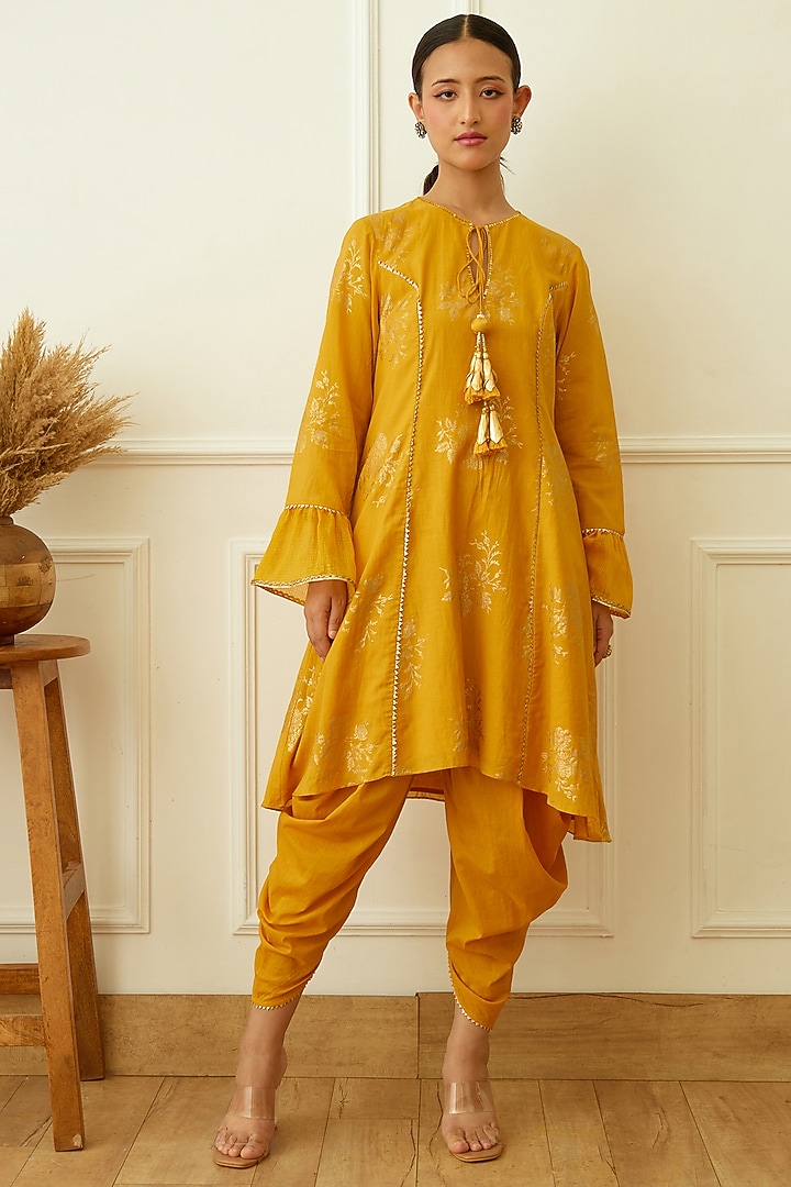 Ochre Yellow Cotton Dhoti Set by Nikasha at Pernia's Pop Up Shop