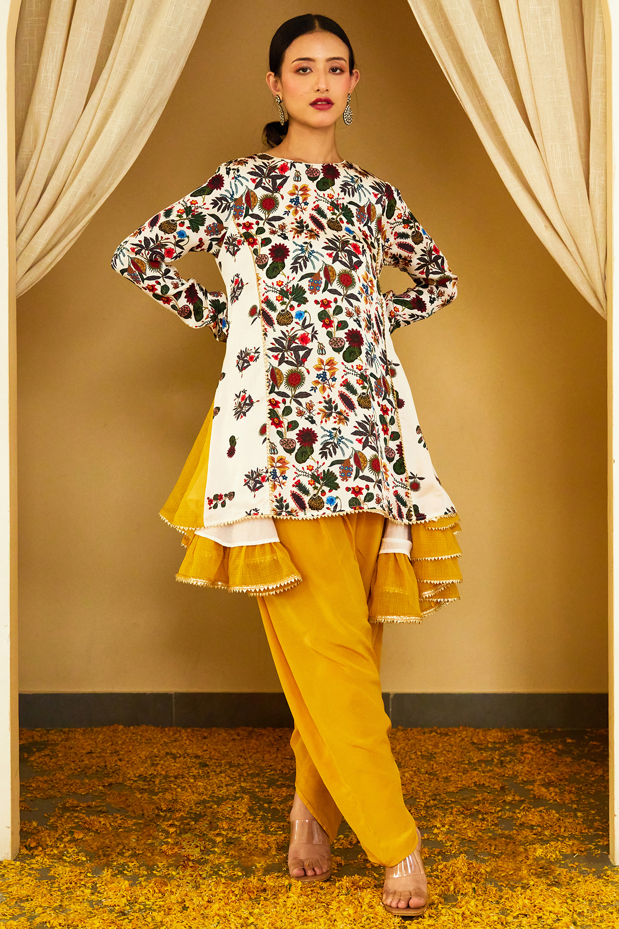 Ochre Crepe Dhoti Set by Nikasha at Pernia's Pop Up Shop