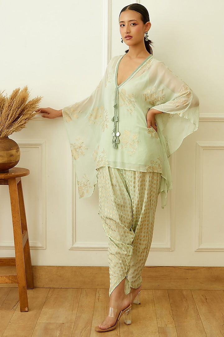 Mint Viscose Georgette Dhoti Set by Nikasha