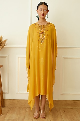 Monsoon Embroidered And Pom Kaftan Dress - Yellow