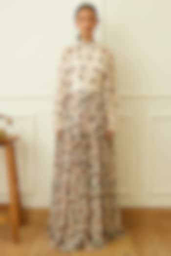 Ivory Viscose Georgette Printed Maxi Dress by Nikasha