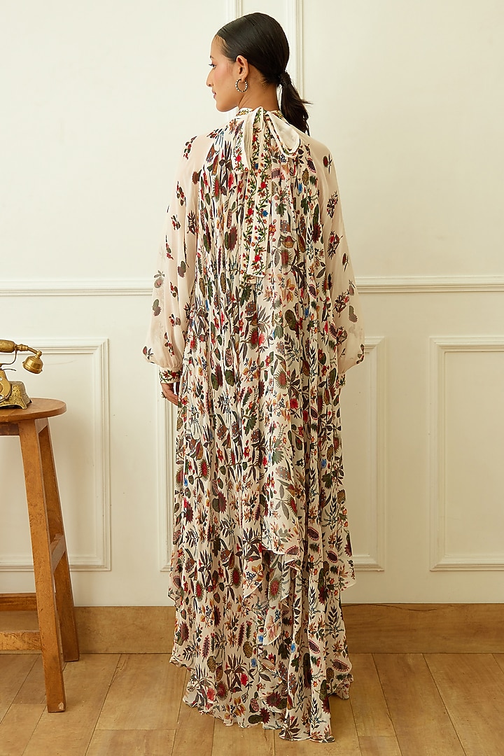 Ivory Viscose Georgette Printed Maxi Vacation Dress by Nikasha at Pernia's Pop Up Shop