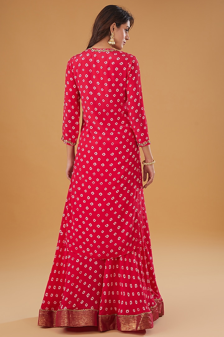 Rani Pink Crepe Bandhani Printed Wedding Lehenga Set by Nikasha at Pernia's Pop Up Shop