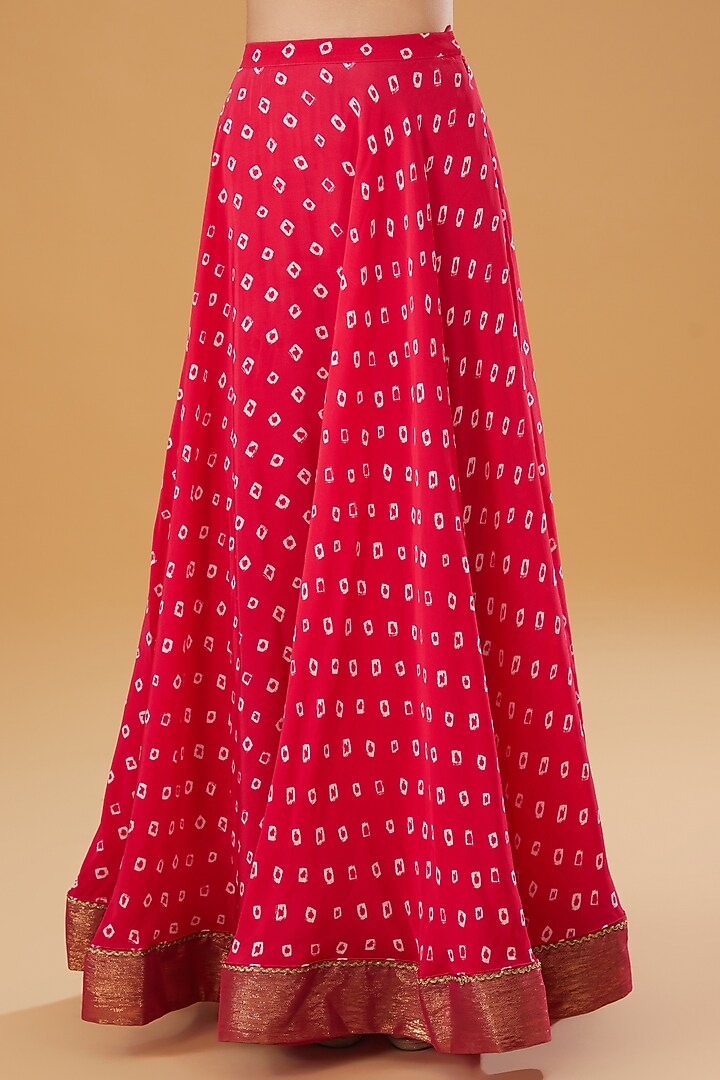 Rani Pink Crepe Bandhani Printed Wedding Lehenga Set by Nikasha at Pernia's Pop Up Shop