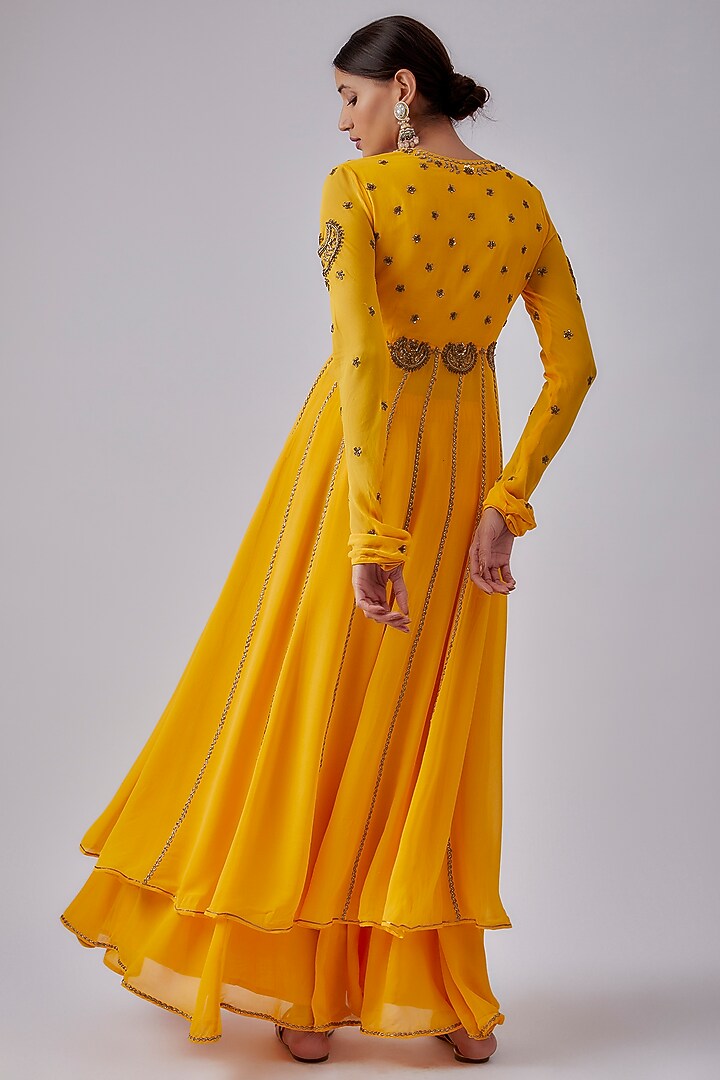 Yellow Georgette Embroidered Wedding Anarkali Set by Nikasha at Pernia's Pop Up Shop