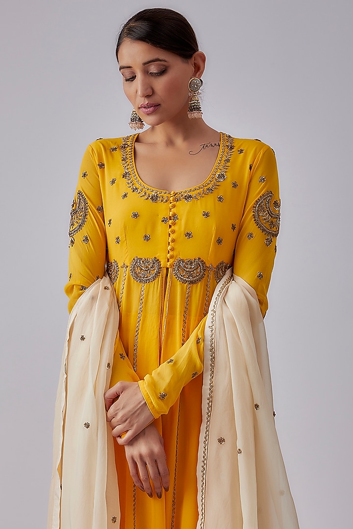 Yellow Georgette Embroidered Wedding Anarkali Set by Nikasha at Pernia's Pop Up Shop