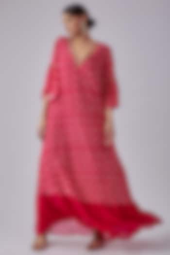 Rani Pink Viscose Georgette Bandhani Printed Dress by Nikasha