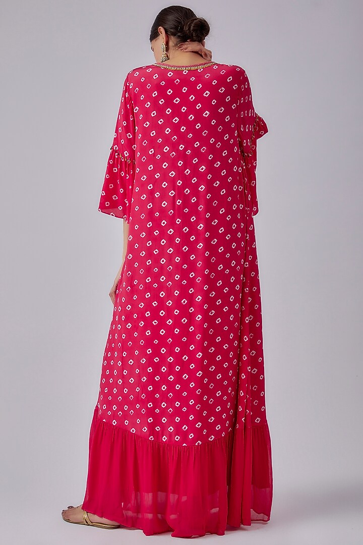 Rani Pink Viscose Georgette Bandhani Printed Vacation Dress by Nikasha at Pernia's Pop Up Shop