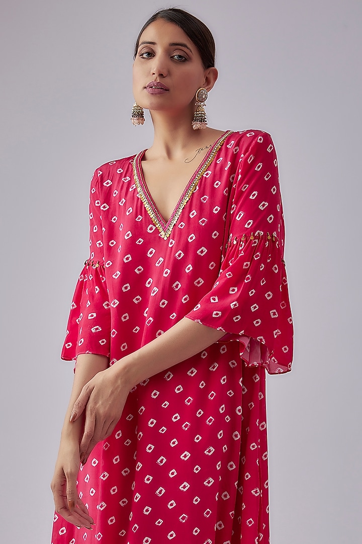 Rani Pink Viscose Georgette Bandhani Printed Vacation Dress by Nikasha at Pernia's Pop Up Shop