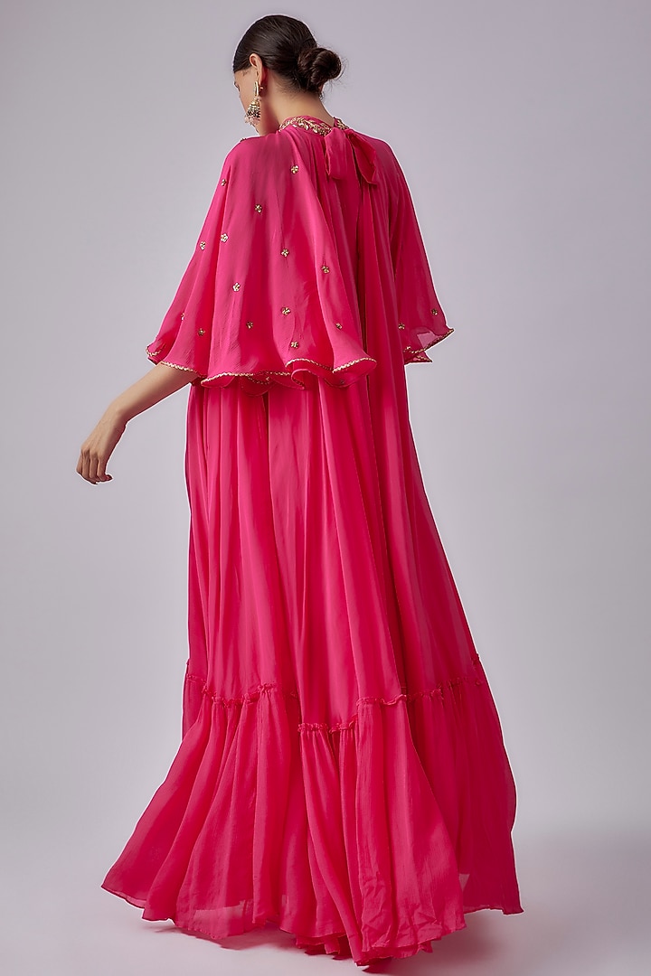 Rani Pink Viscose Crepe Cape Cocktail Dress by Nikasha at Pernia's Pop Up Shop