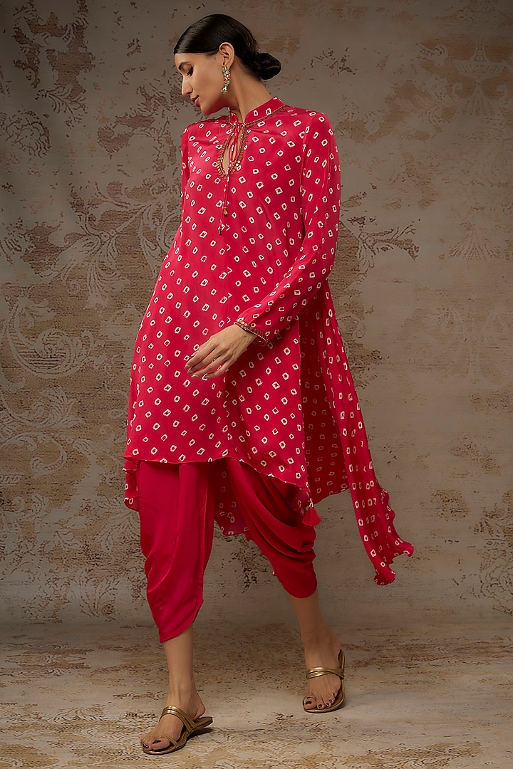 Rani Pink Crepe Bandhani Printed Tunic Set by Nikasha