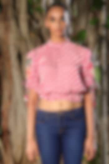 Mithai Pink & White Hand Embroidered Top by Nikasha at Pernia's Pop Up Shop