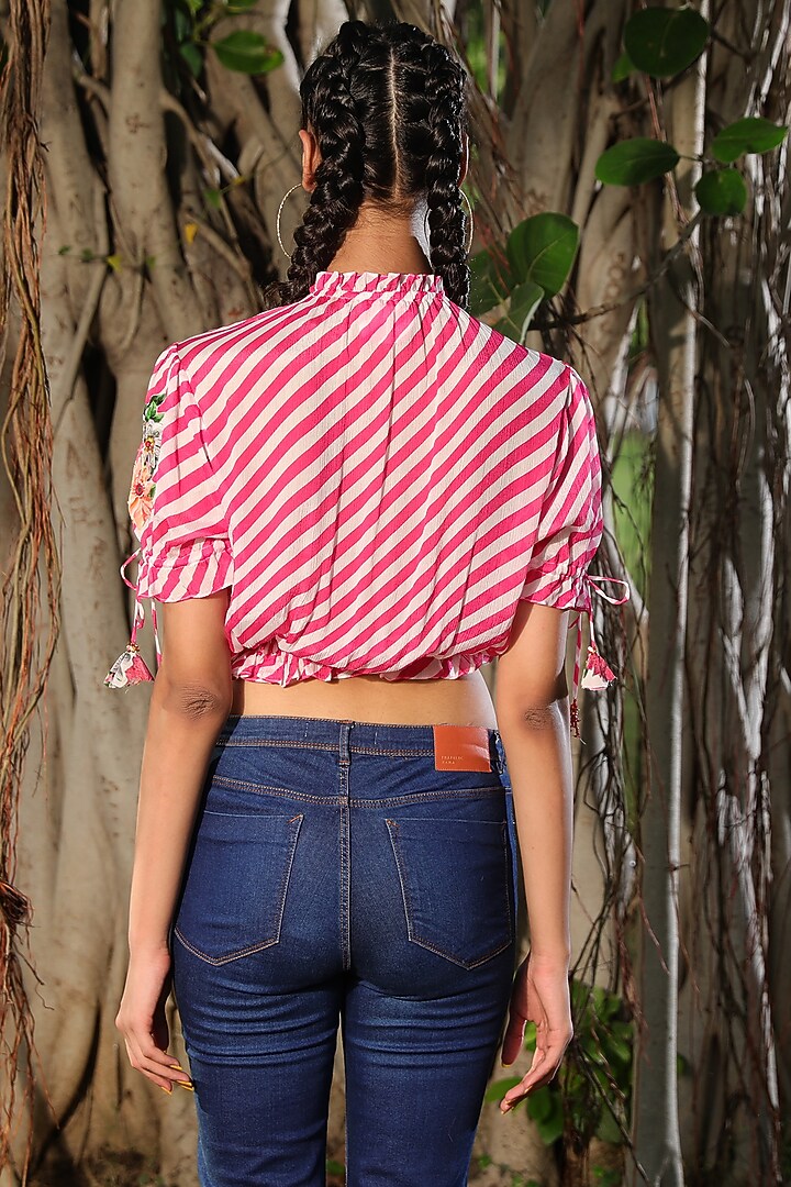 Mithai Pink & White Hand Embroidered Top by Nikasha at Pernia's Pop Up Shop