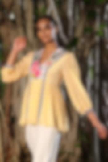 Pitambari Yellow & White Embroidered Top by Nikasha at Pernia's Pop Up Shop