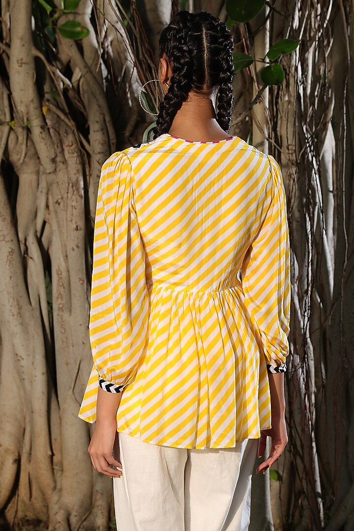 Pitambari Yellow & White Embroidered Top by Nikasha at Pernia's Pop Up Shop