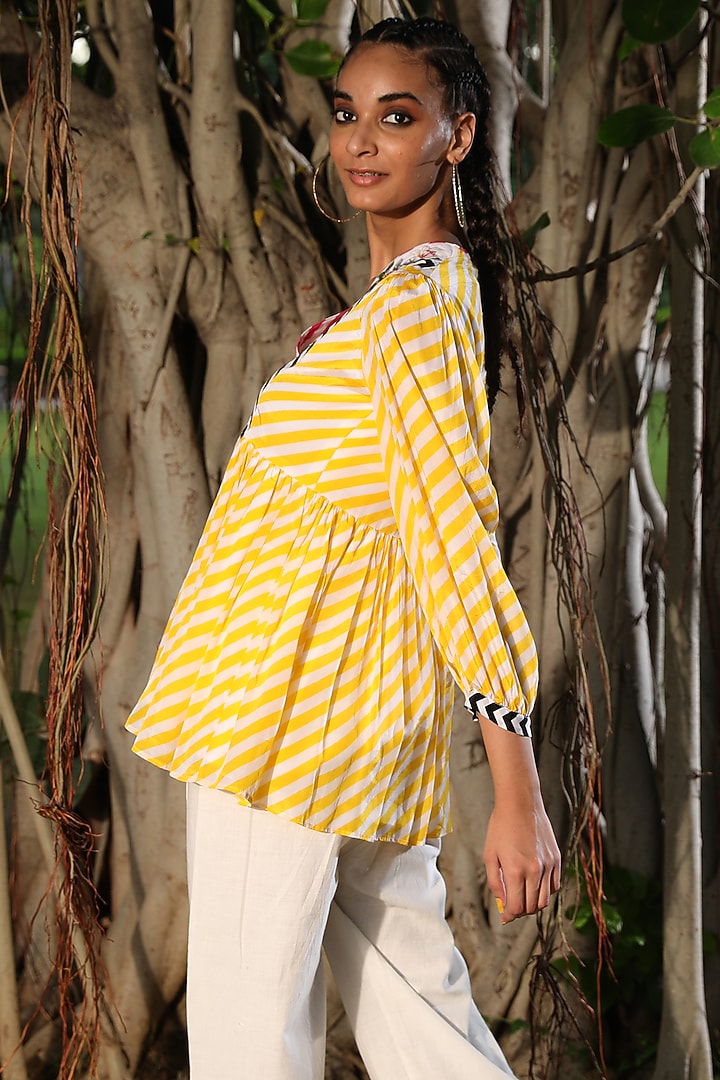 Pitambari Yellow & White Embroidered Top by Nikasha at Pernia's Pop Up Shop