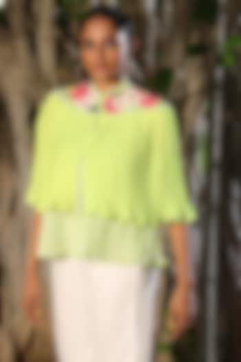 Totia Lime & White Hand Embroidered Cape With Top by Nikasha at Pernia's Pop Up Shop