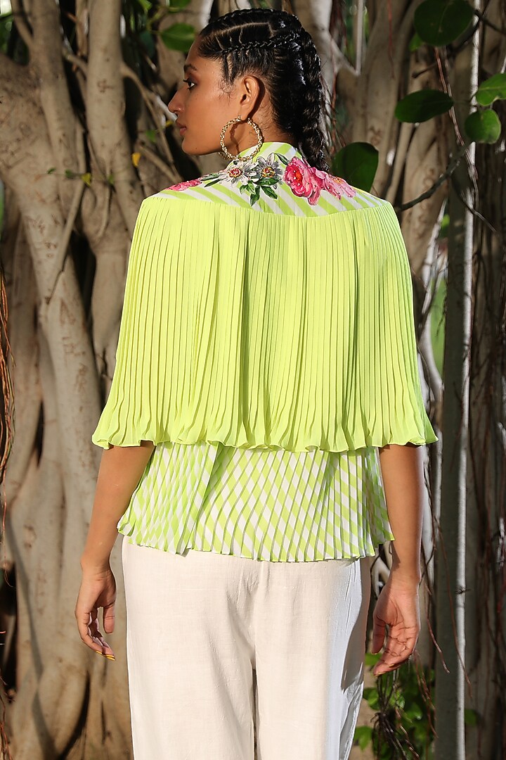 Totia Lime & White Hand Embroidered Cape With Top by Nikasha at Pernia's Pop Up Shop