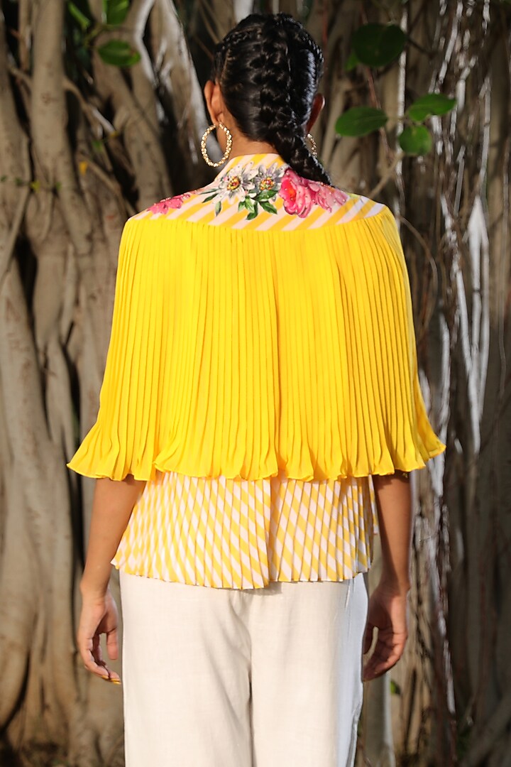 Pitambari Yellow & White Hand Embroidered Cape With Top by Nikasha at Pernia's Pop Up Shop