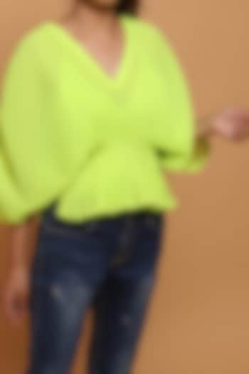 Totia Lime Georgette Pleated Kaftan Top by Nikasha at Pernia's Pop Up Shop
