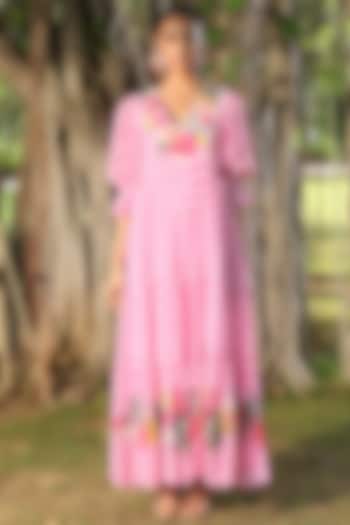 Mithai Pink & White Hand Embroidered Vacation Dress by Nikasha at Pernia's Pop Up Shop