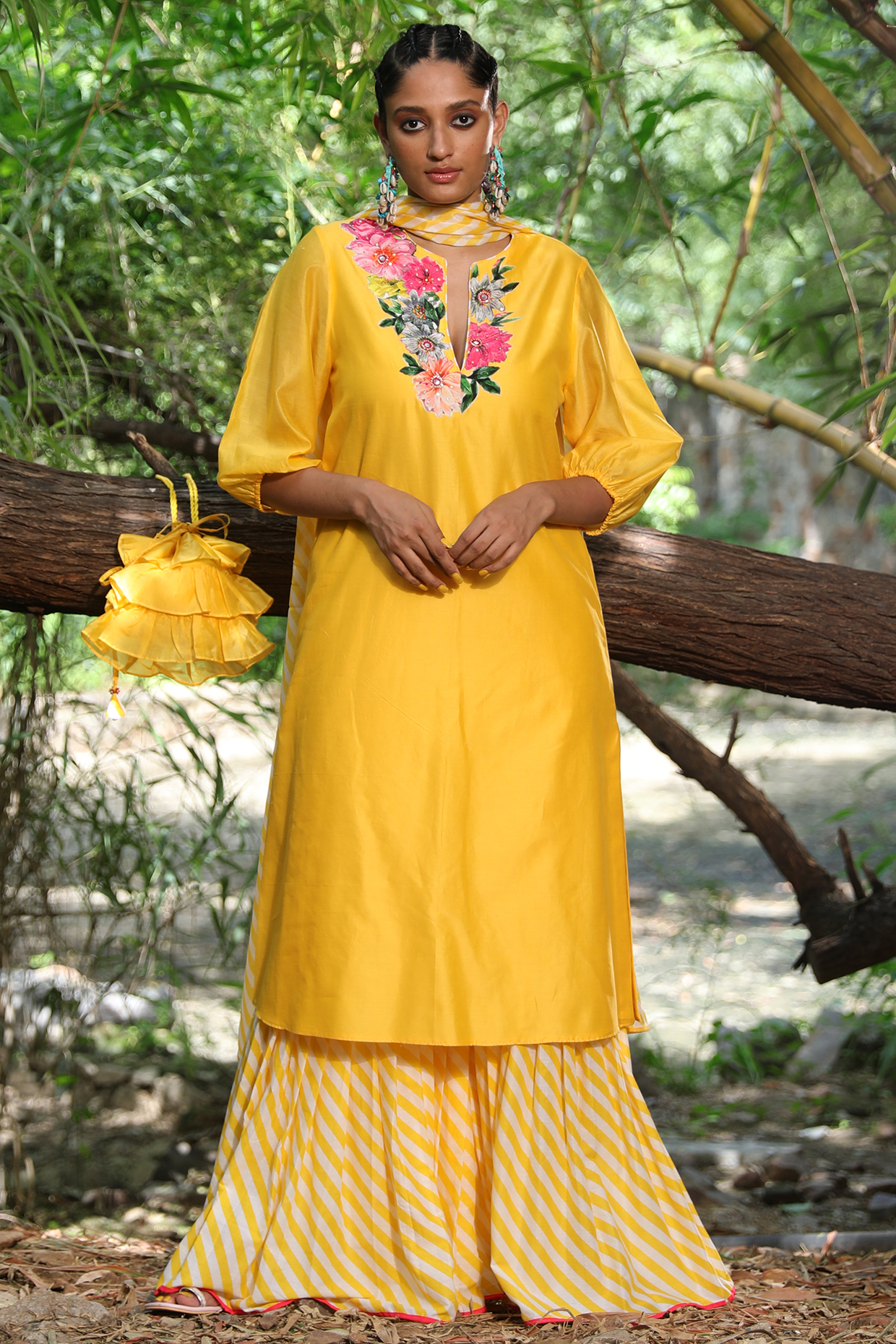 Pitambari Yellow Leheriya Party Wear Sharara Set by Nikasha at Pernia's Pop Up Shop