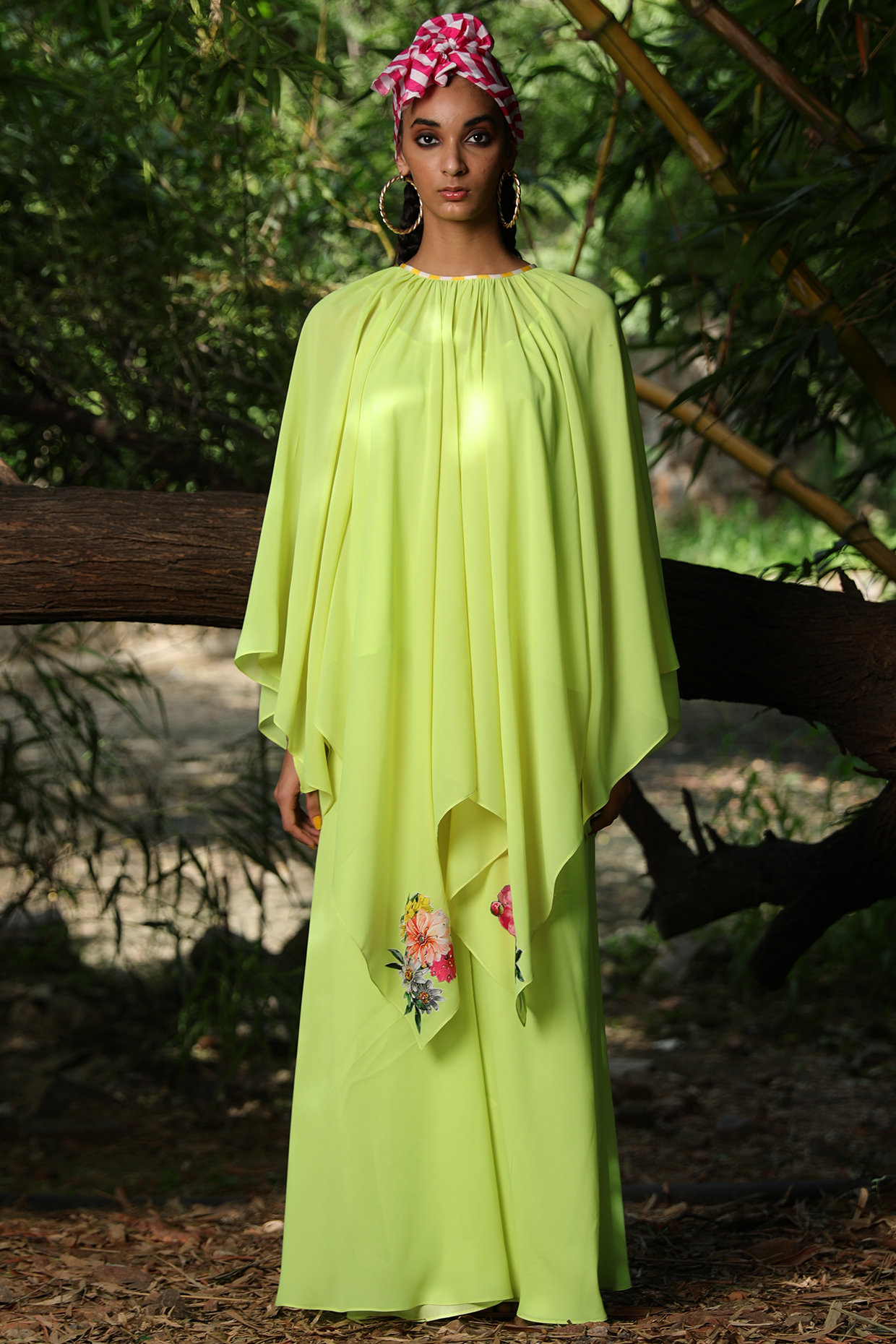 Totiya Lime Hand Embroidered Asymmetrical Tunic Set by Nikasha at Pernia's Pop Up Shop