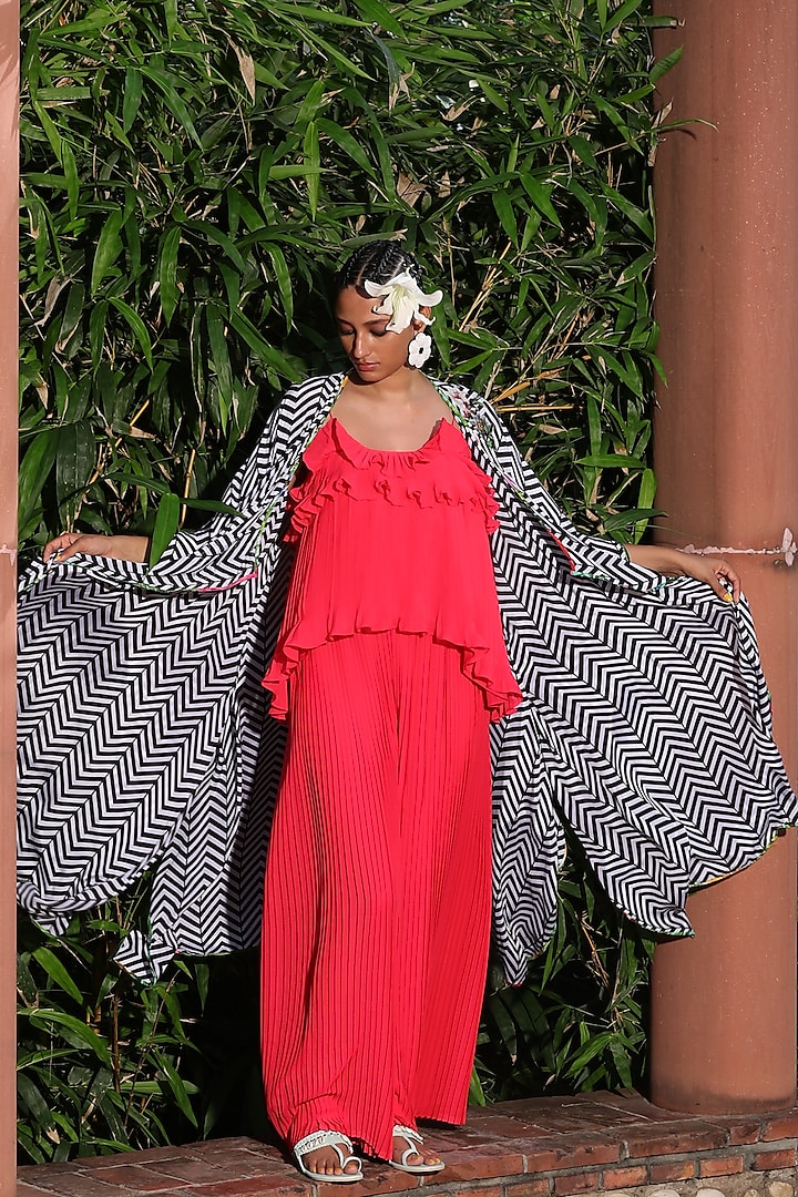 Gajjari Coral Georgette Pleated Sharara Set by Nikasha at Pernia's Pop Up Shop