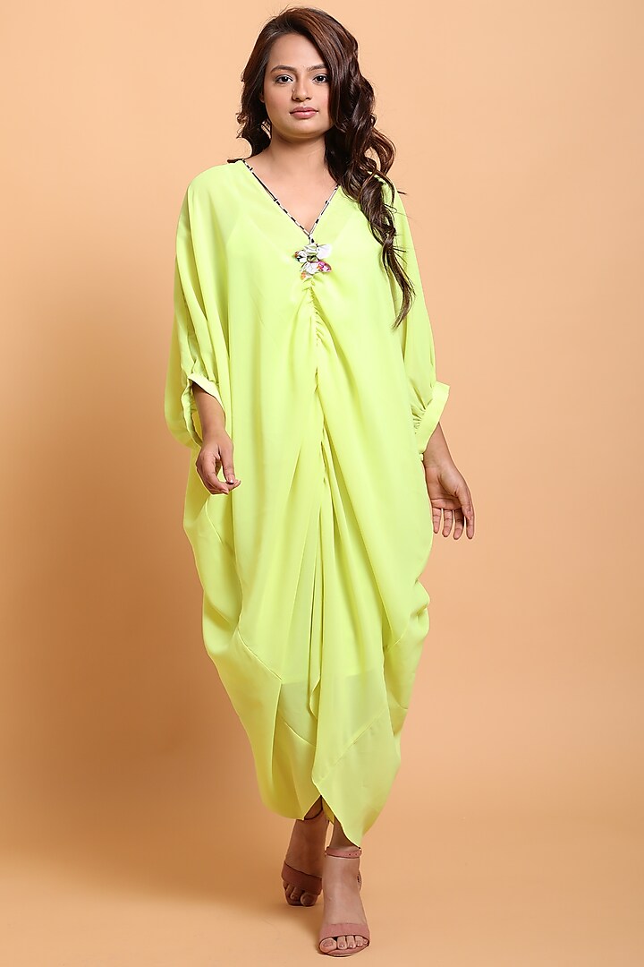 Totia Lime Georgette Kaftan Dress by Nikasha